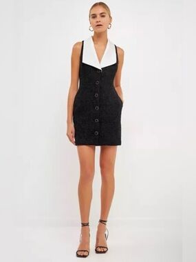 Endless Rose Tweed Mini Dress Black Satin Collar✨NWT $240 Sz Small